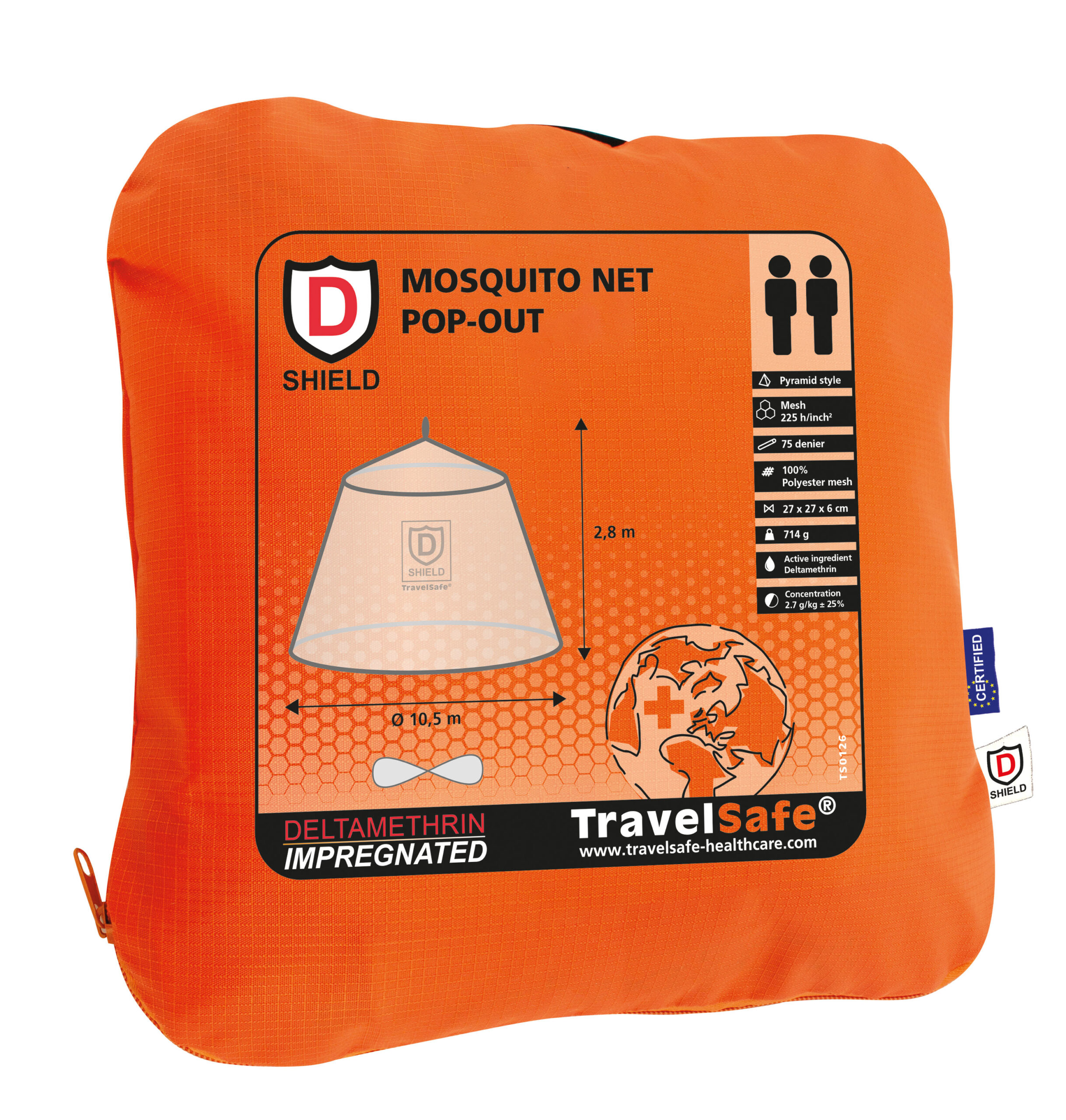 TravelSafe Mosquito Net – Pop Out – Pyramid – Impregnated – 2